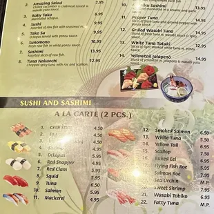2024 menu of sushi and sashimi