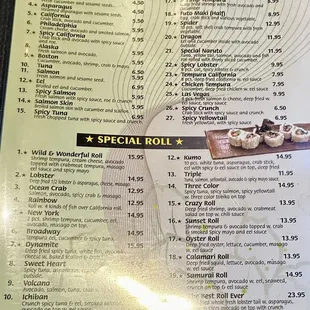 2024 menu of rolls