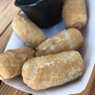 bread rolls and dipping sauce