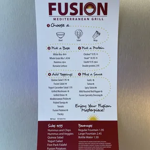 the menu for the restaurant