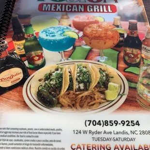 Front of menu