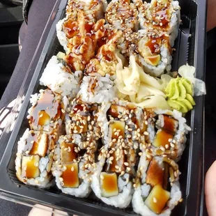 Eel and avocado roll, shrimp tempura roll