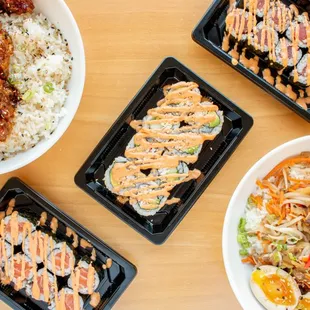 Teriyaki Chicken Rice Bowl, Sushi and Gyudon(beef) Rice Bowl