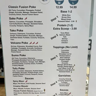 Menu for Poke Bowls
