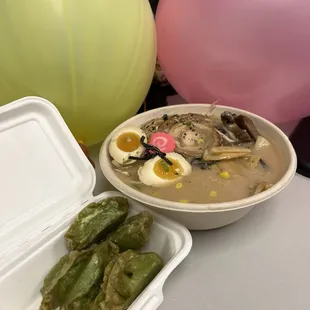 Black Garlic Tonkotsu Ramen and veggie gyoza