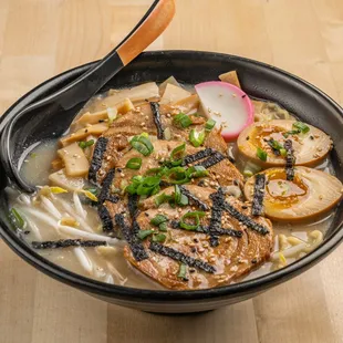 The famous and mouth-watering Tonkotsu Ramen with our slow cooked pork chashu