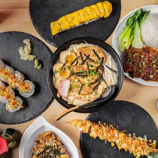 Our wide variety of ramen, rice bowls, sushi rolls.