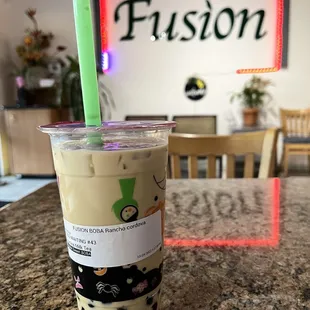 Yum! Jasmine Milk Tea with boba $6.30.
