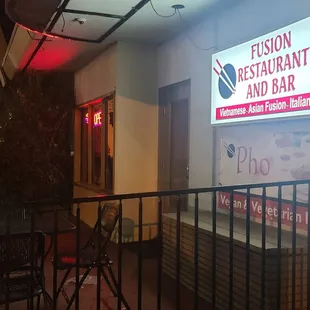 Patio area. Fusion Vietnamese, Asian, Italian!!! Yummy!