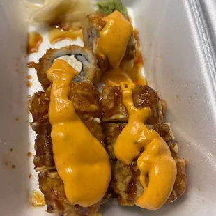 Crab dragon roll with extra spicy Mayo