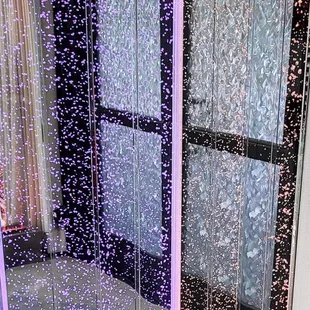 Pink and Purple duo color bubble wall at entrance.