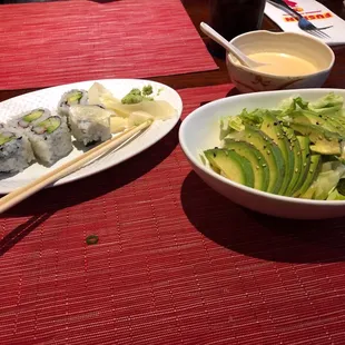 Avocado Salad and Cali Rolls