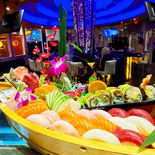 interior, sushi and sashimi