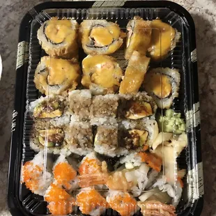 Salmon Katsu, Shrimp Tempura, and Jimmy Smith Rolls