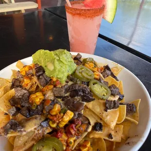 Steak Nachos and Watermelon Margarita