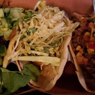 In order of preference (R  L) - bbq pork, agedashi tofu, falafel. All good and huge! $3 Taco Tuesday!