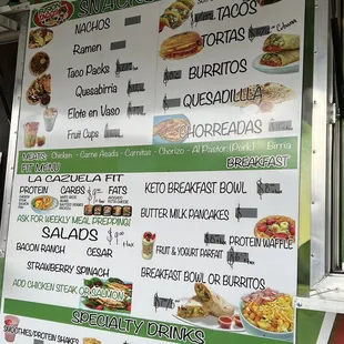 a menu on a food truck