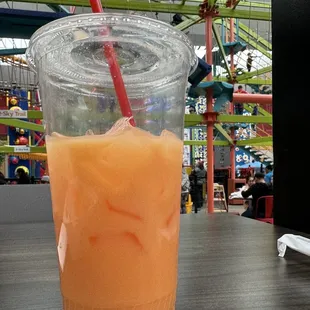 The melon agua fresca; by color alone, not made with fresh fruit, still refreshing