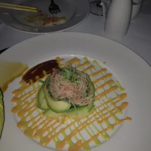 Salad with crabmeat, seaweed and avocado. Great started dish