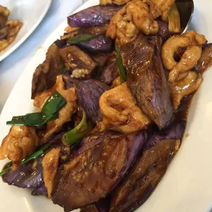 Chinese eggplant and chicken. It was okay. Looks better than it tastes. It&apos;s missing flavor