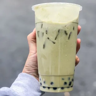 Green tea milk tea ($3.99) with boba ($0.59)