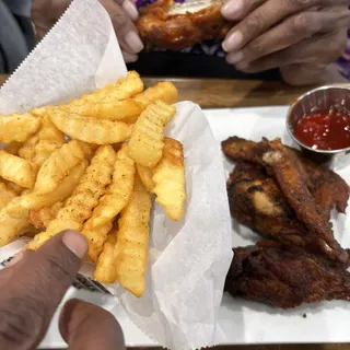 Chicken Suya Wings and Fries