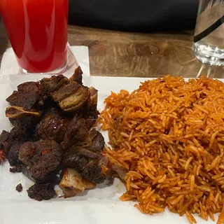 Jollof Rice Peppered Goat Meat