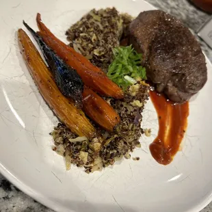 Private Meal
Seared Filet with a Gochujang Steak Sauce.
Quinoa Fried Rice and Bourbon Glazed Carrots.