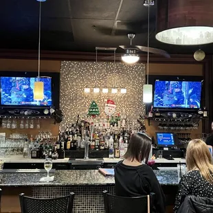 a group of people sitting at a bar