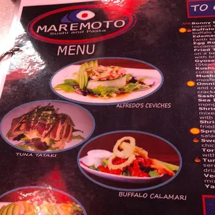 the menu for the restaurant