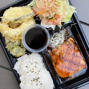 Bento B TOGO - salmon teriyaki, side of veggie tempura