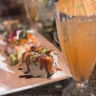 Tequila sunrise with the  Jade dragon roll! Perfection!