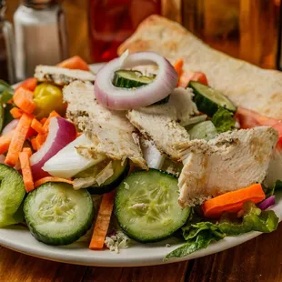 Toss salad with chicken breast