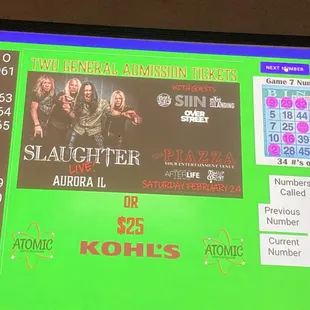 One of the Bingo Prizes was 2- tickets for a Slaughter concert in Aurora, Illinois of all places!