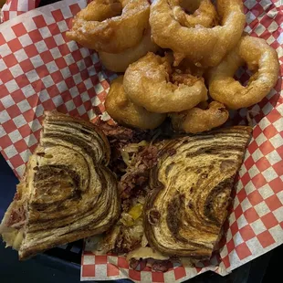 Second trip Rueben and onion rings