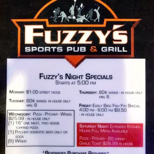 Specials (as of 11/29/2019).