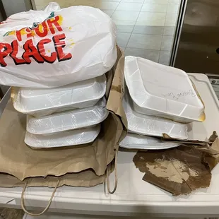 This is the sort of packaging for a to go order. What a mess