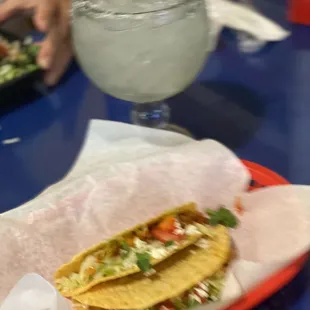 Brisket tacos and house margarita