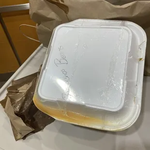 This is the sort of packaging for a to go order. What a mess