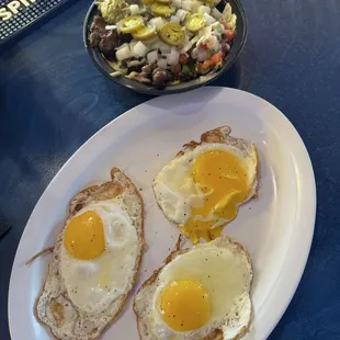 Grilled Steak Burrito Bowl add 3 over easy eggs