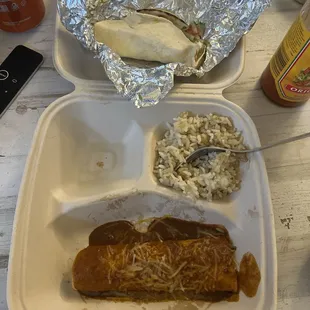 Supposed to be a taco enchilada combo with lime rice and black beans