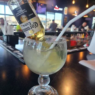 This is a phenomenal deal! Coronita + margarita = $8.25, and a PLASTIC BENDY STRAW
