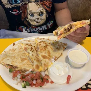 Shredded Brisket Quesadilla with garlic sauce