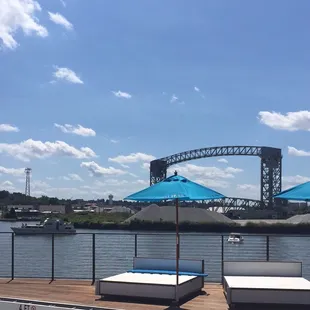 a view of a bridge from a dock