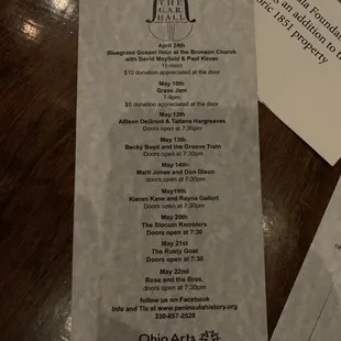 2022 May schedule of performers