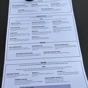 a menu on a table