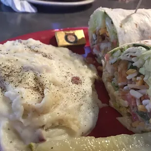 Southwest Chicken Wrap with mashed potatoes ($9.99)