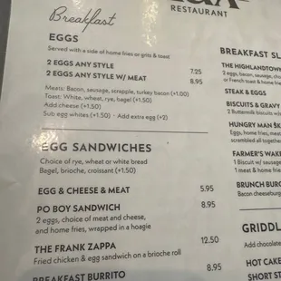 G &amp; A menu