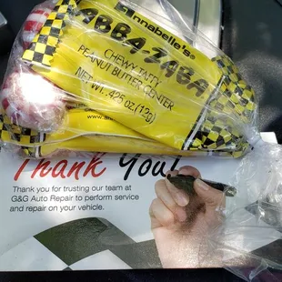 There was a treat and a thank you when I got in my car to leave.