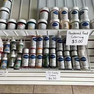 They carry oil, gel, and powdered food coloring